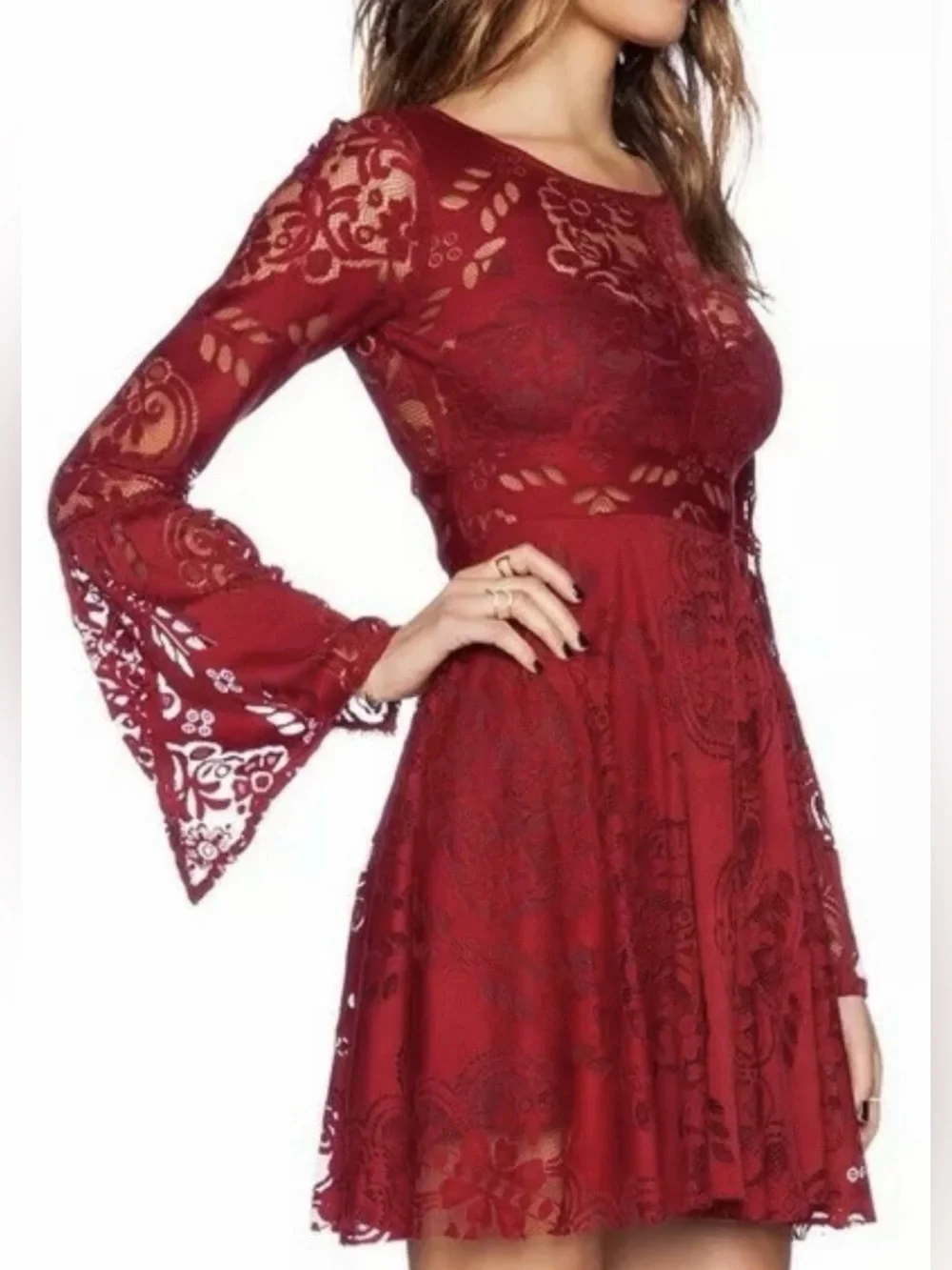 Free People Lace Lovers‎ Folk Song Bell Sleeve Boho Dress - Size 2